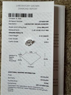 Laboratory Grown Oval Brilliant Diamond - D Color VVS2 (3.10 ct)
